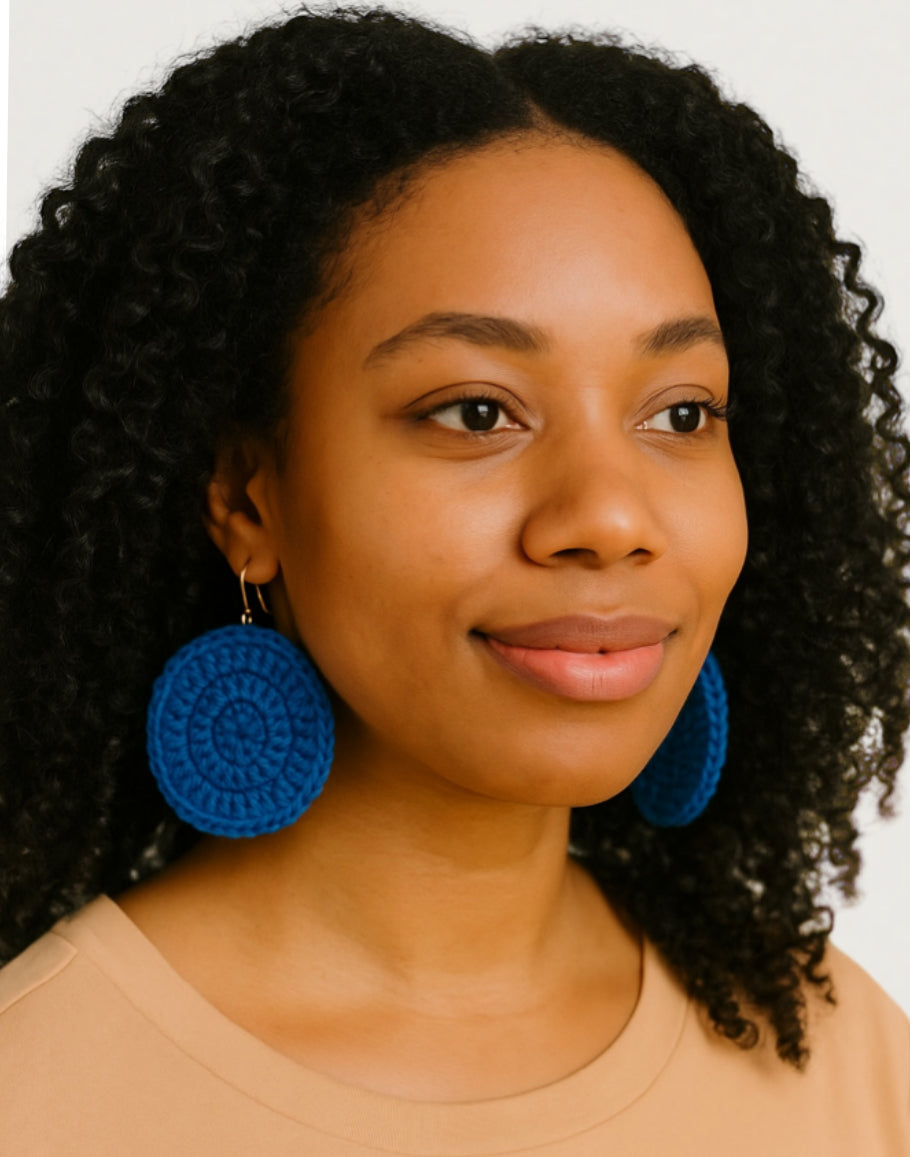 Vibrant blue handmade crochet earrings for women – boho style