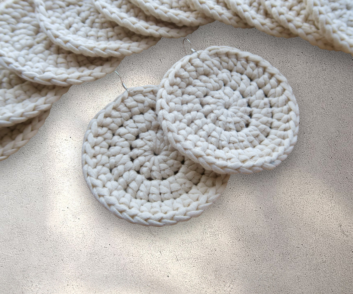 Large Cream Crochet Earrings