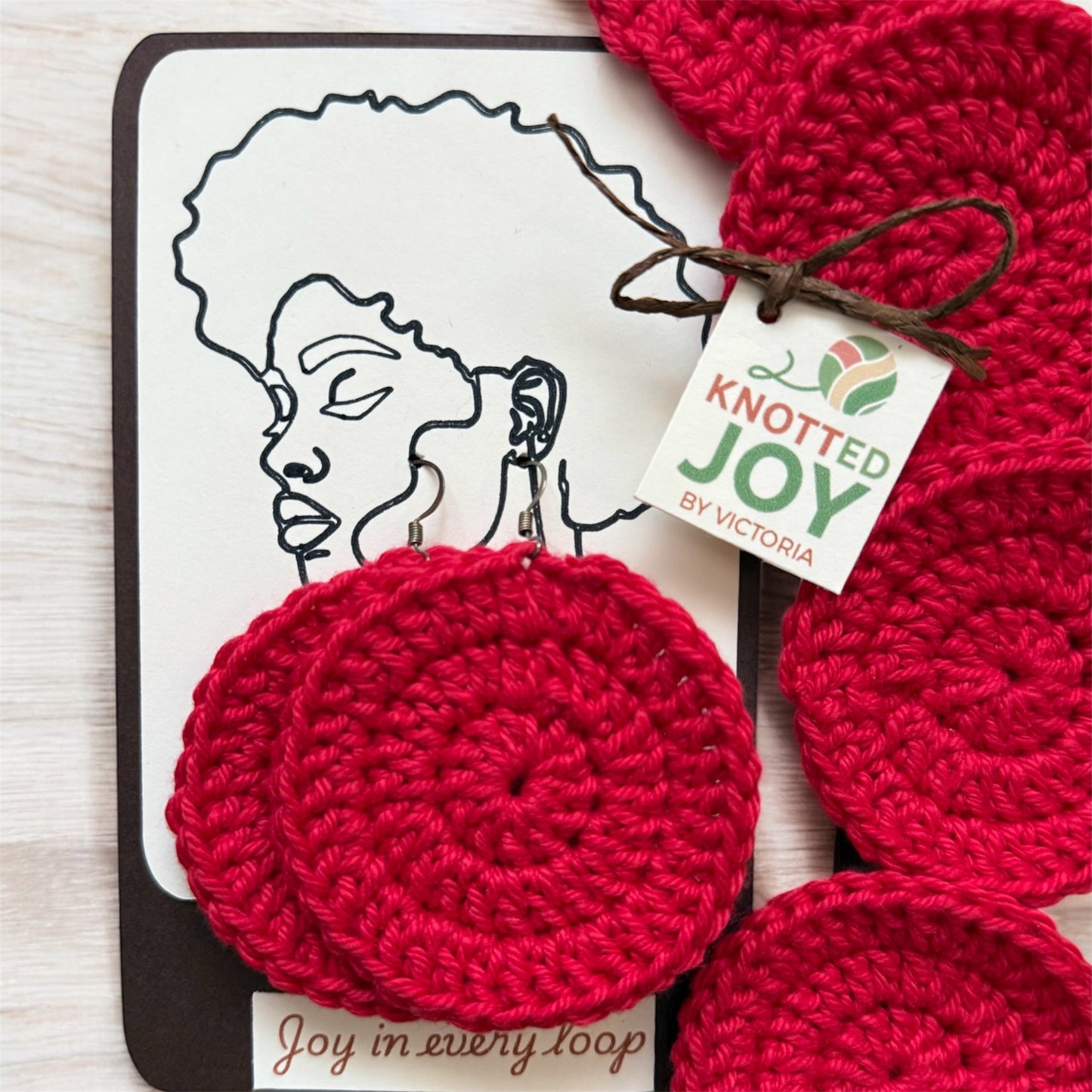 Handmade red crochet earrings – bold round fiber art jewelry