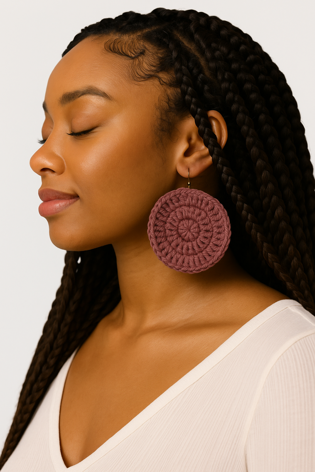 Brown Round Crochet Earrings