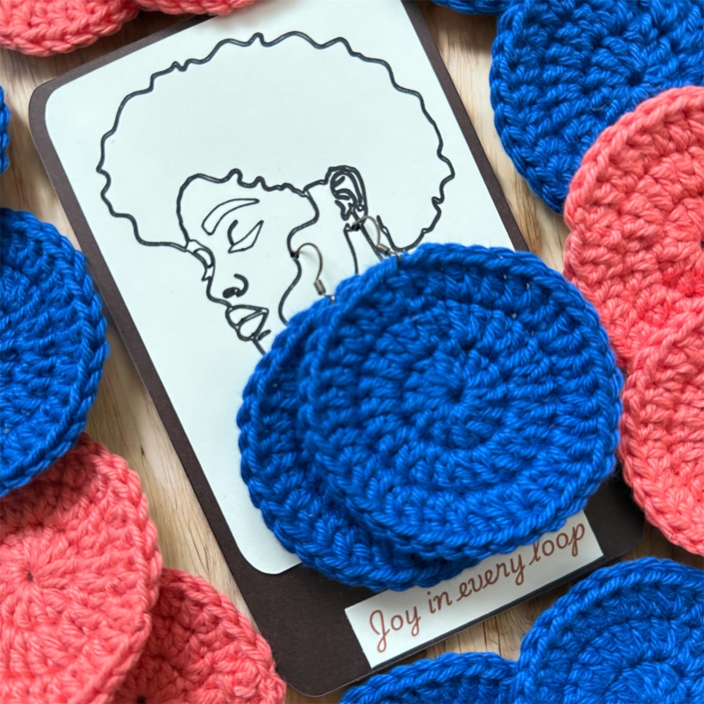 Round blue crochet earrings – soft cotton handmade jewelry