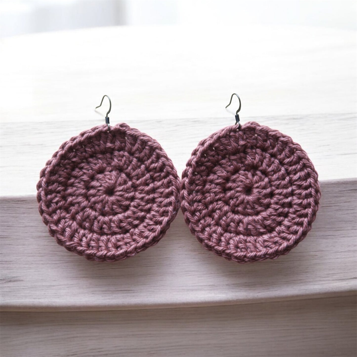 Warm brown crochet circle earrings – boho cotton earrings
