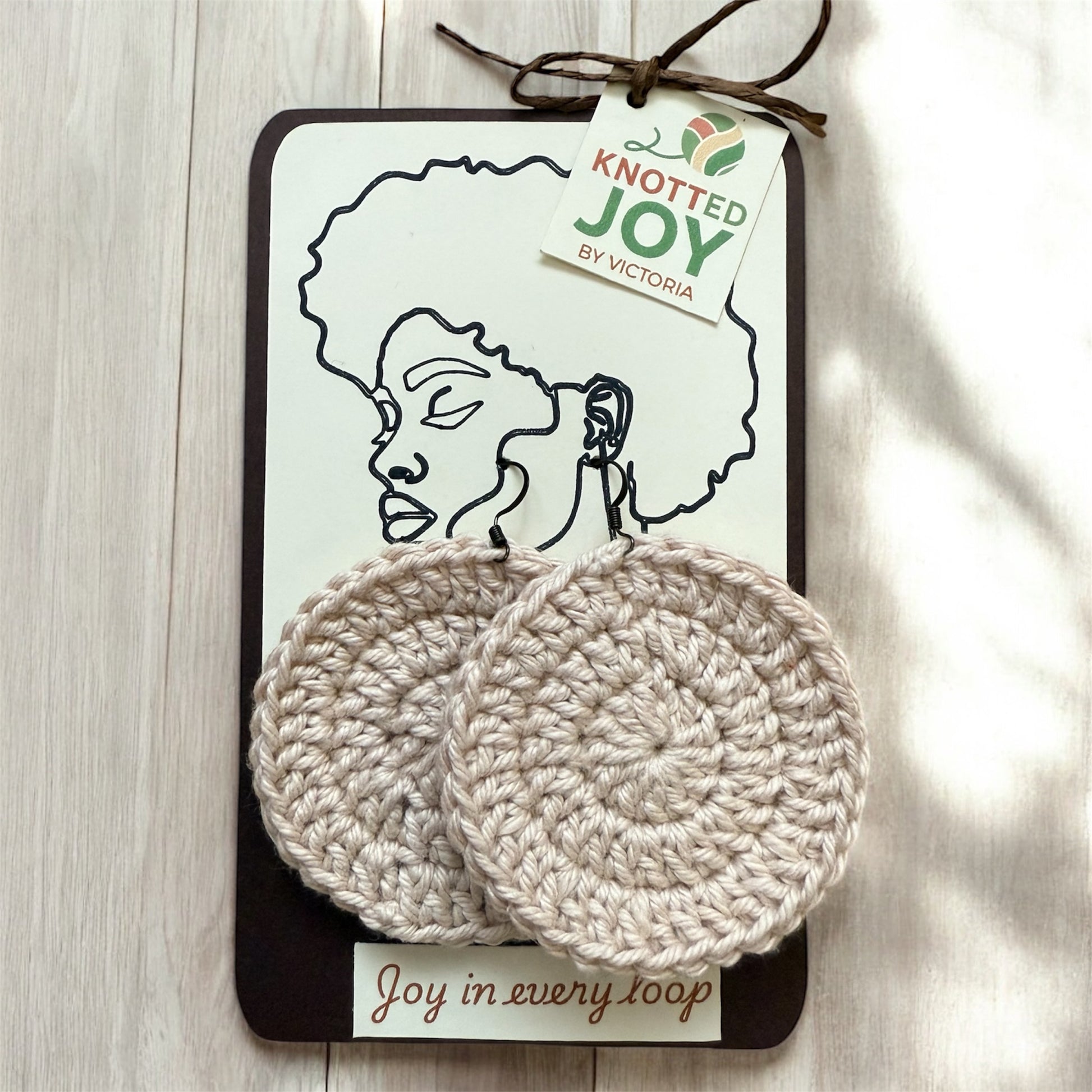 Handmade natural crochet earrings – soft neutral cotton yarn