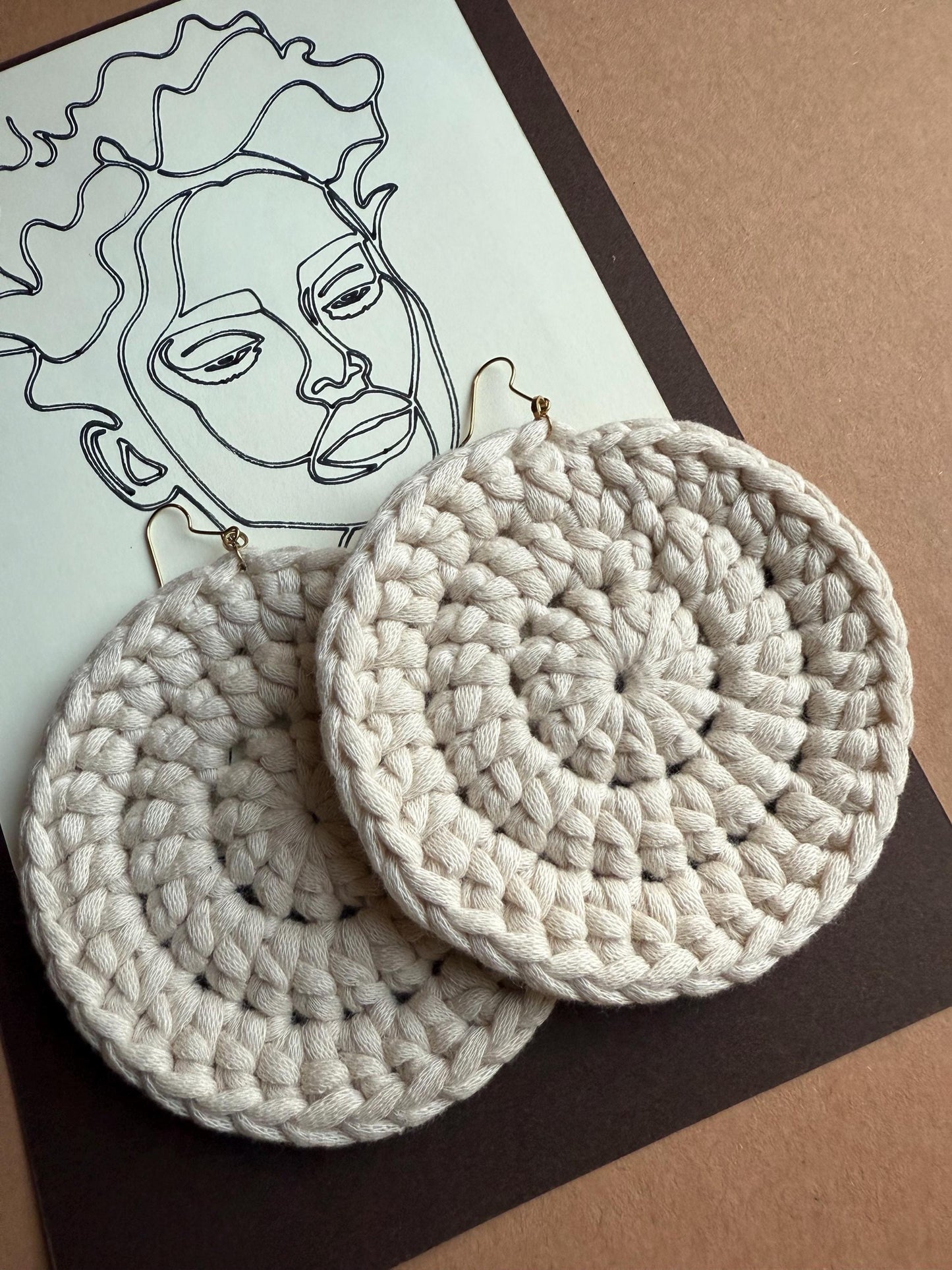 Large Cream Crochet Earrings