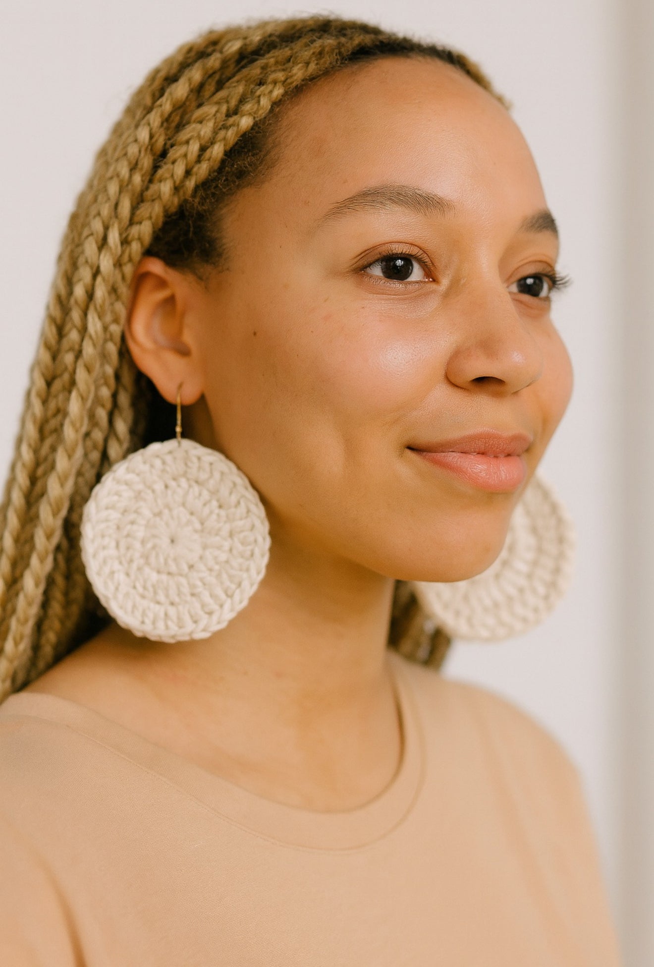 Large Cream Crochet Earrings