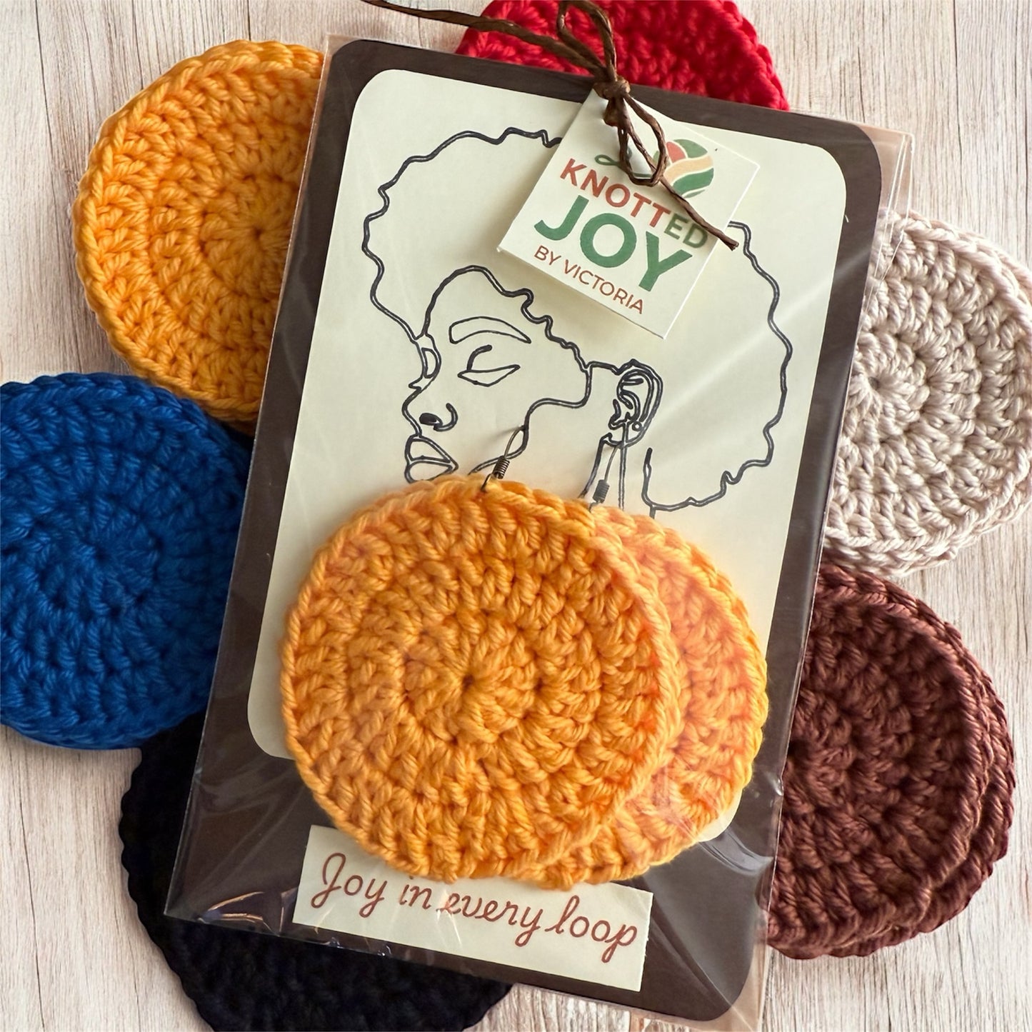 Bright orange yellow crochet earrings by Knotted Joy by Victoria