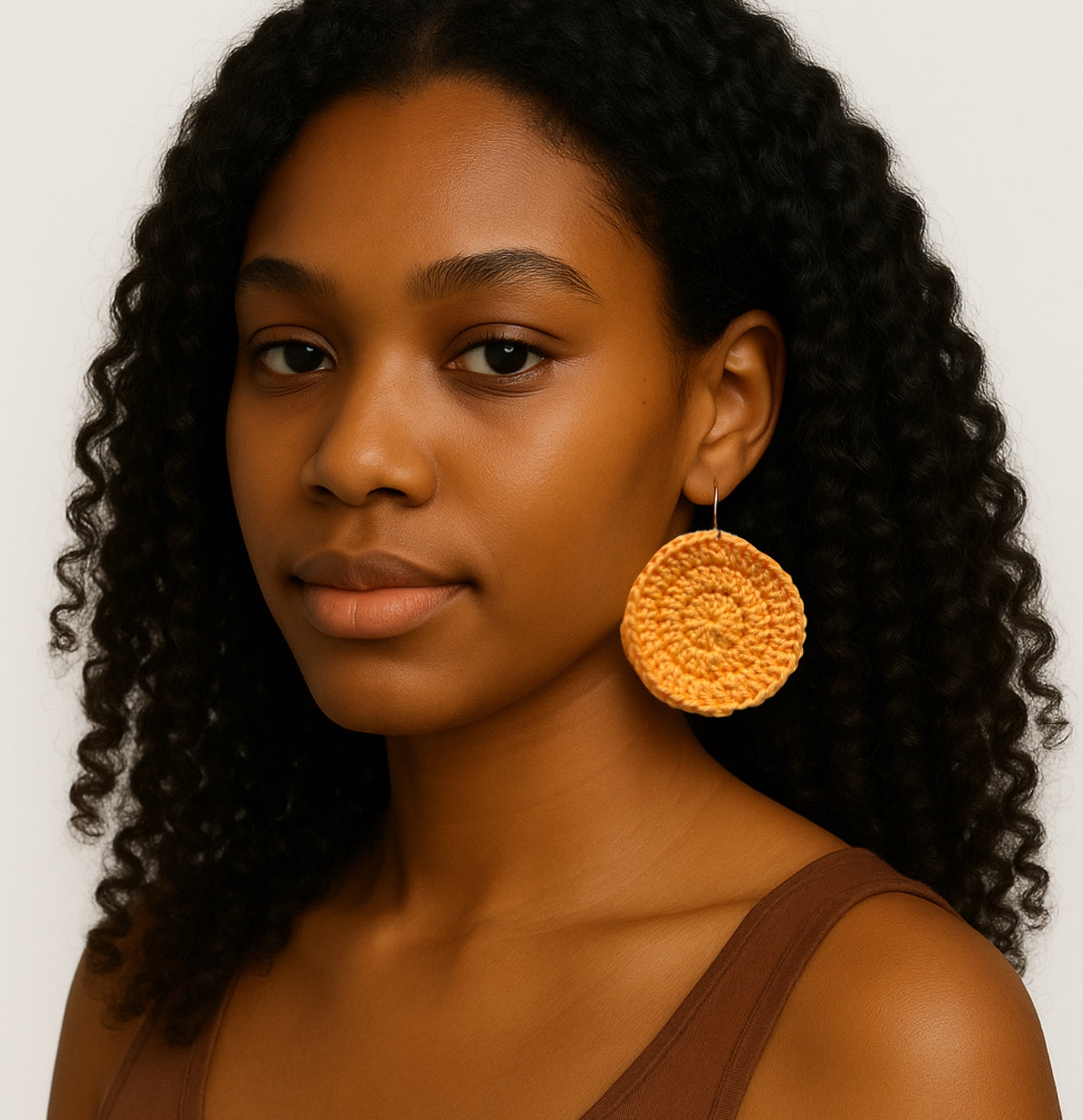 Bright orange yellow crochet earrings by Knotted Joy by Victoria