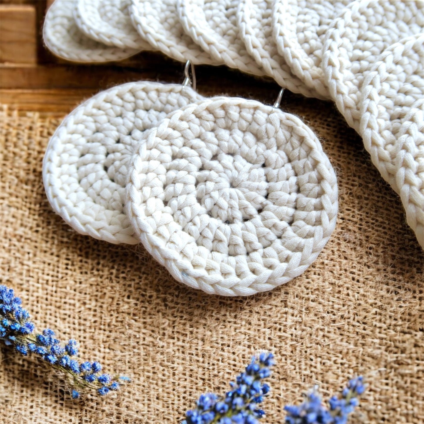 Large Cream Crochet Earrings