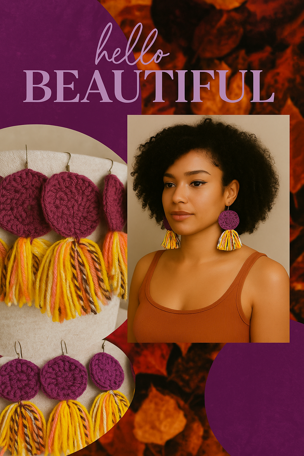 Purple fringe crochet earrings 